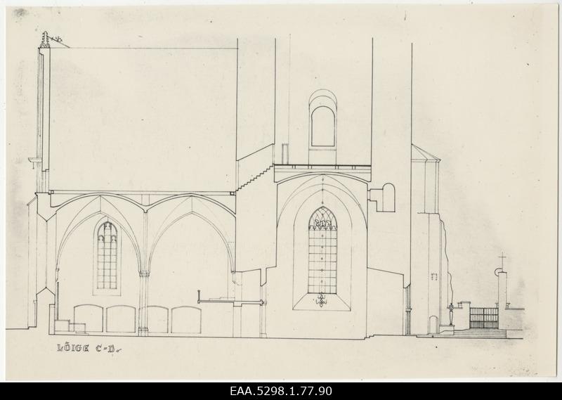 Arvatavasti ühe kiriku ristlõike joonis, fotokoopia