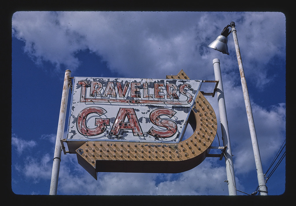Travelers Gas sign, Rt. 28, Bridgewater, Massachusetts (LOC)
