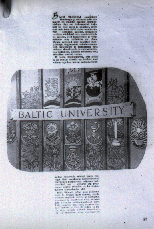 Eestlased paguluses. Balti Ülikooli sümboolika.