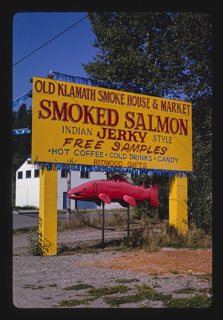 Old Klamath Smoke House & Market sign, Route 101, Klamath, California (LOC)