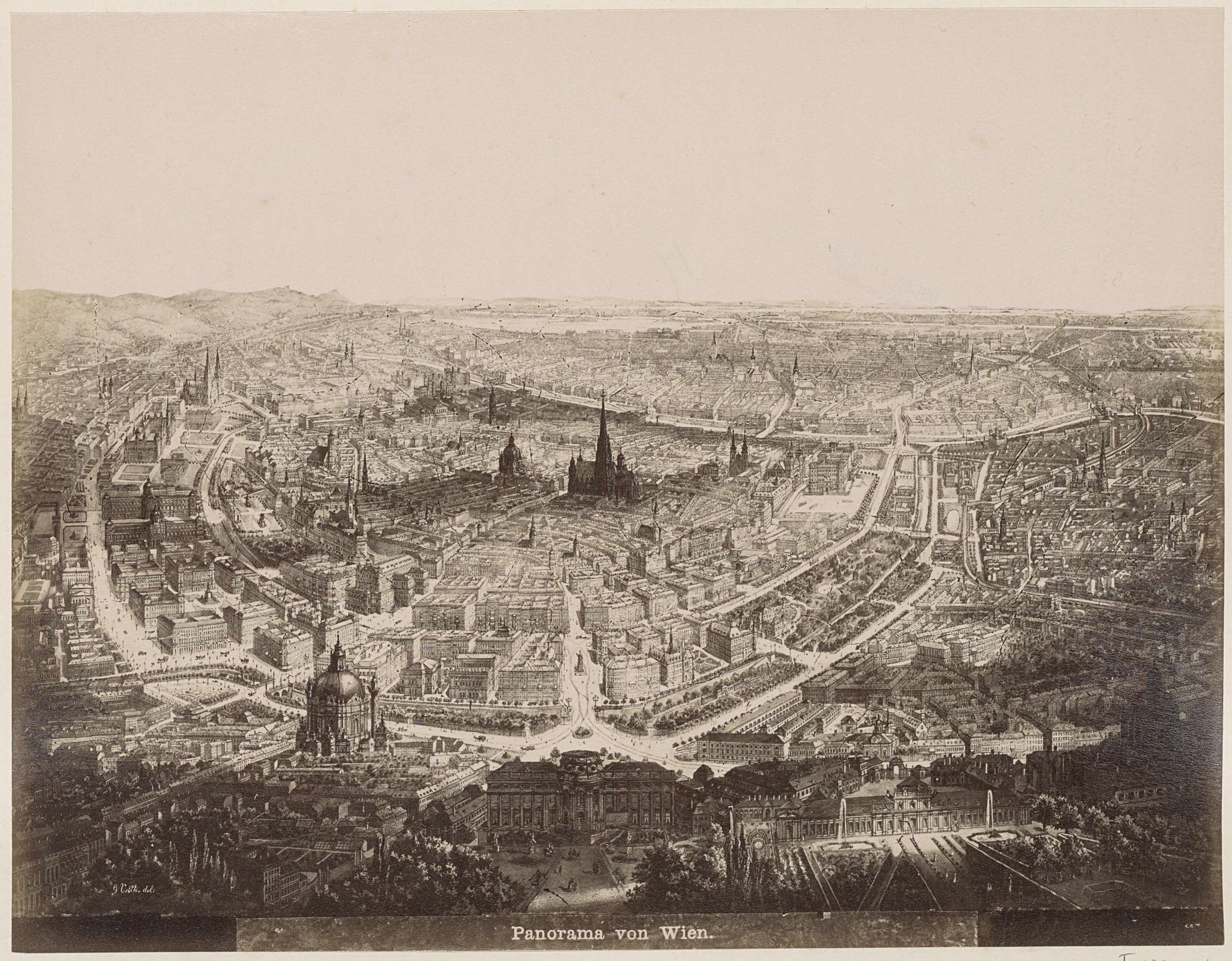 Fotoreproductie van een prent voorstellend een panorama van Wenen, Panorama von Wien