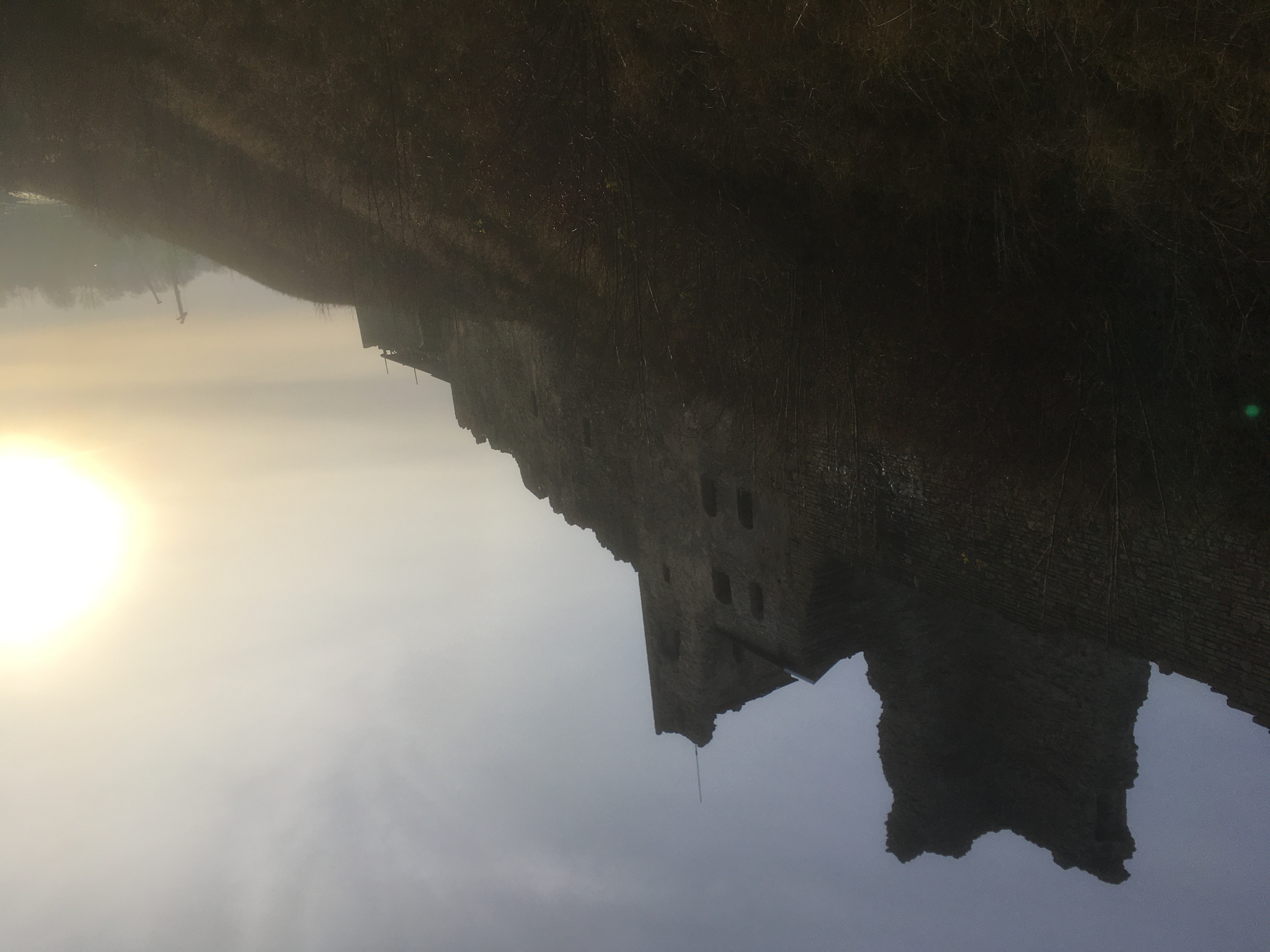 Rakvere castle in November fog - Western wall of fog-shrouded Rakvere castle, halfway up the stairs from Vallikraavi.
