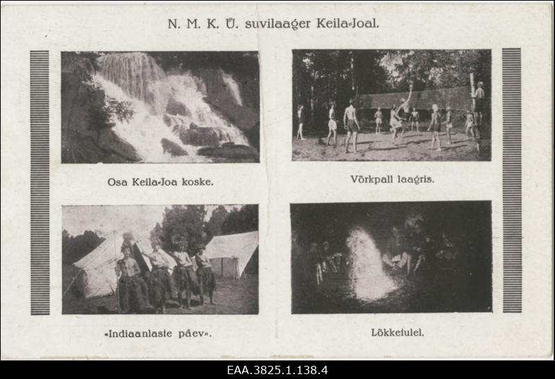 Momente Noorte Meeste Kristliku Ühingu suvelaagrist Keila Joal, fotomontaaž ja -postkaart