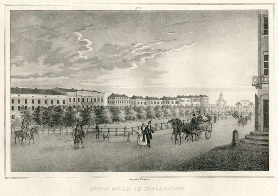 Vuer af Helsingfors år 1838 / stentryck af F. Tengström, 12 st.: Nr 3: Södra sidan af Esplanaden.