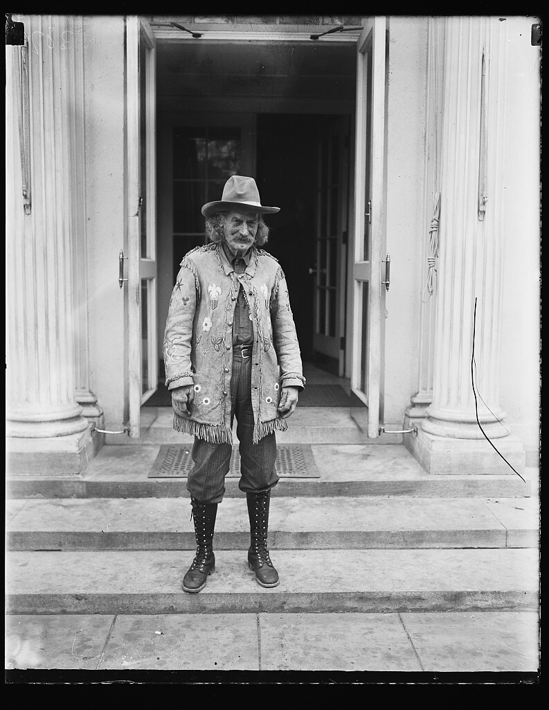 Identified! [Frontiersman Richard Clarke (1845-1930) dressed in Western clothes during a visit to President Calvin Coolidge at the White House, Washington, D.C.]  (LOC)