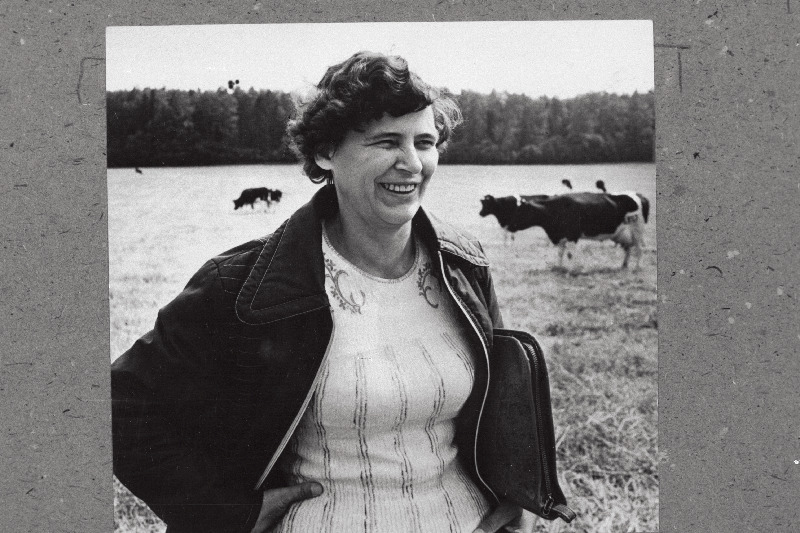 Vabariigi parim karjakasvataja, Lenini, Tööpunalipu ja "Austuse märgi" ordeniga autasustatud Silvia Pallon Rakvere rajooni Põdrangu sovhoosist.