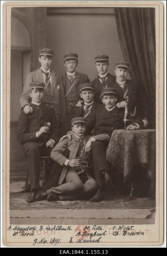 Osa korporatsiooni "Livonia" 1891. a II semestri värvicoetusest, grupifoto
