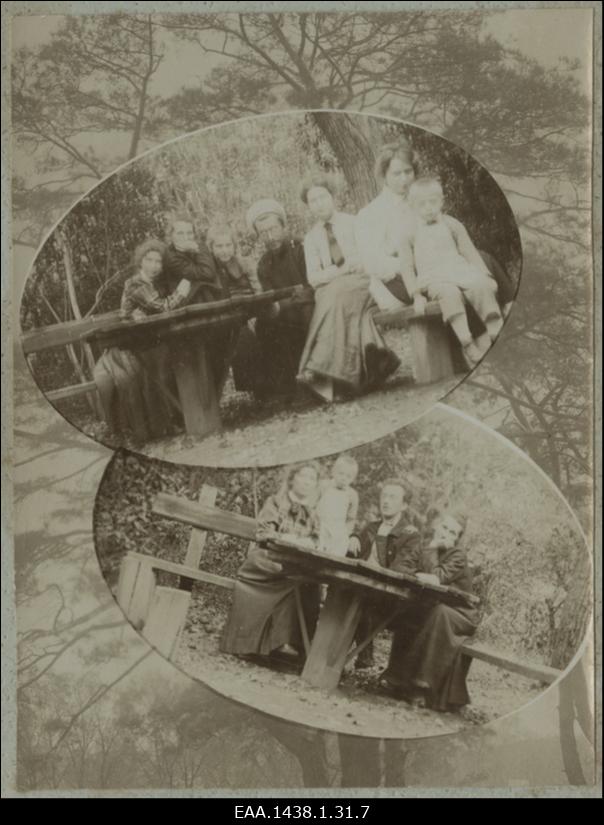 Fotomontaaž kahest grupifotost puu taustal