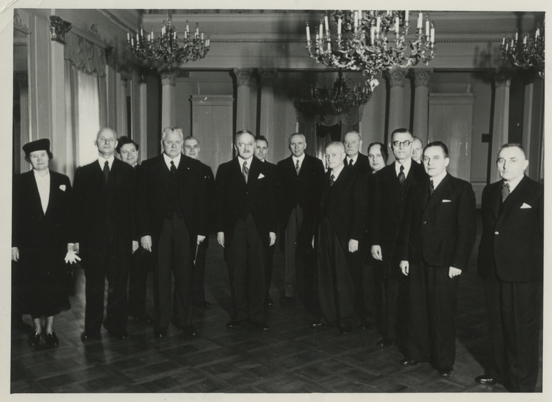 Eesti Vabariigi 22. aastapäeva tähistamine Riias 24.02.1940, Eesti delegatsioon Riia lossi valges saalis Läti president Kārlis Ulmanise vastuvõtul