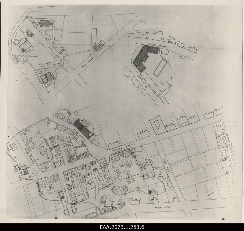 Sõjas kahjustatud hooned Tartus Karlovas, koopia plaanist
