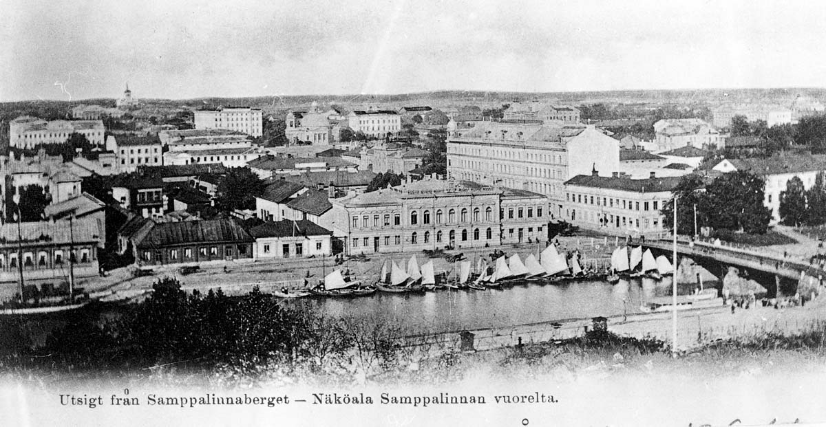 Näkymä Samppalinnanmäeltä kauppatorille; Auransilta, kaupungintalo, Aurajoki
