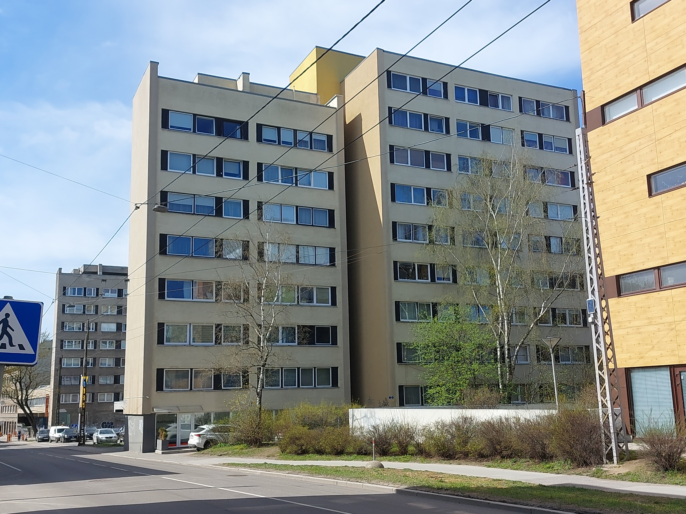 Residential buildings of the Estonian maritime shipping in Tallinn, views of the buildings along the street. Architect Lembit Aljaste rephoto