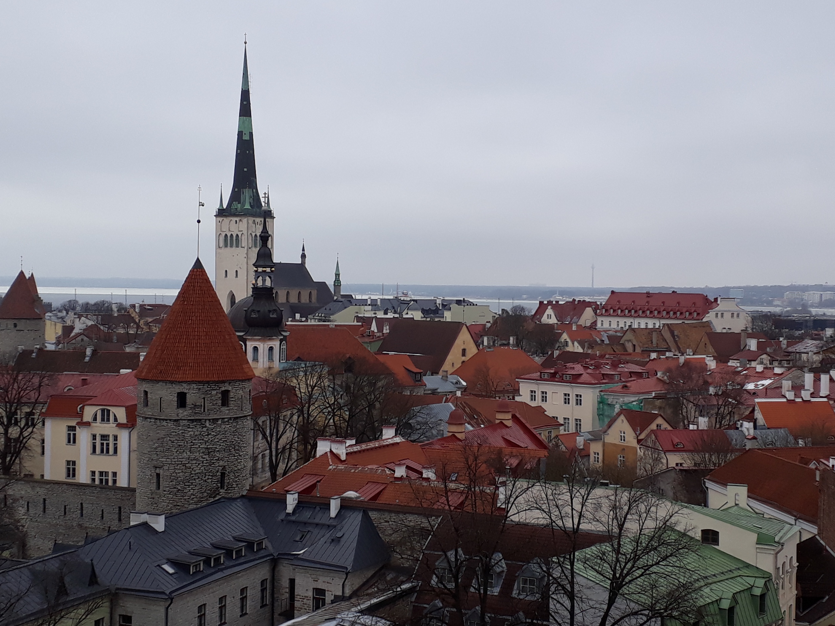 Tallinn, view from Toompea to the Old Town, behind Oleviste Church. rephoto