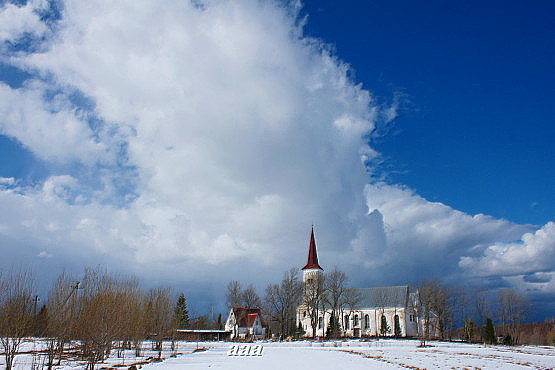 Harju-Jaani kirik, vaade edelast üle põllu. rephoto