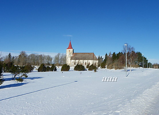 Photo. Reigi Church in Hiiumaa, view from the highway Kõrgessaare-Kärdla. 1965 g. Photographer. R. Kalk. rephoto