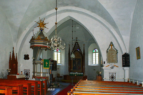 Interior view of the Train-Madise Church. rephoto