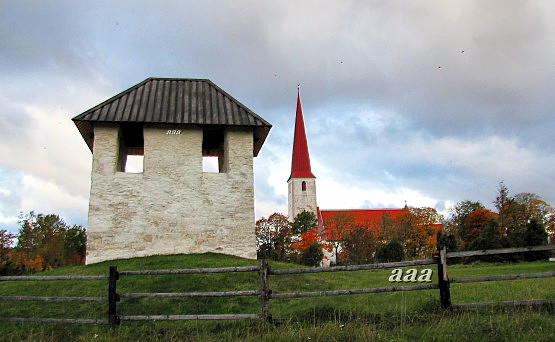 Vaade Kihelkonna kirikule ja vanale kellatornile rephoto
