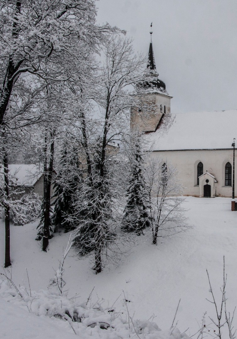 fotopostkaart, Viljandi, Jaani kirik I Kirsimäe poolt, talv, u 1920, foto J. Riet rephoto