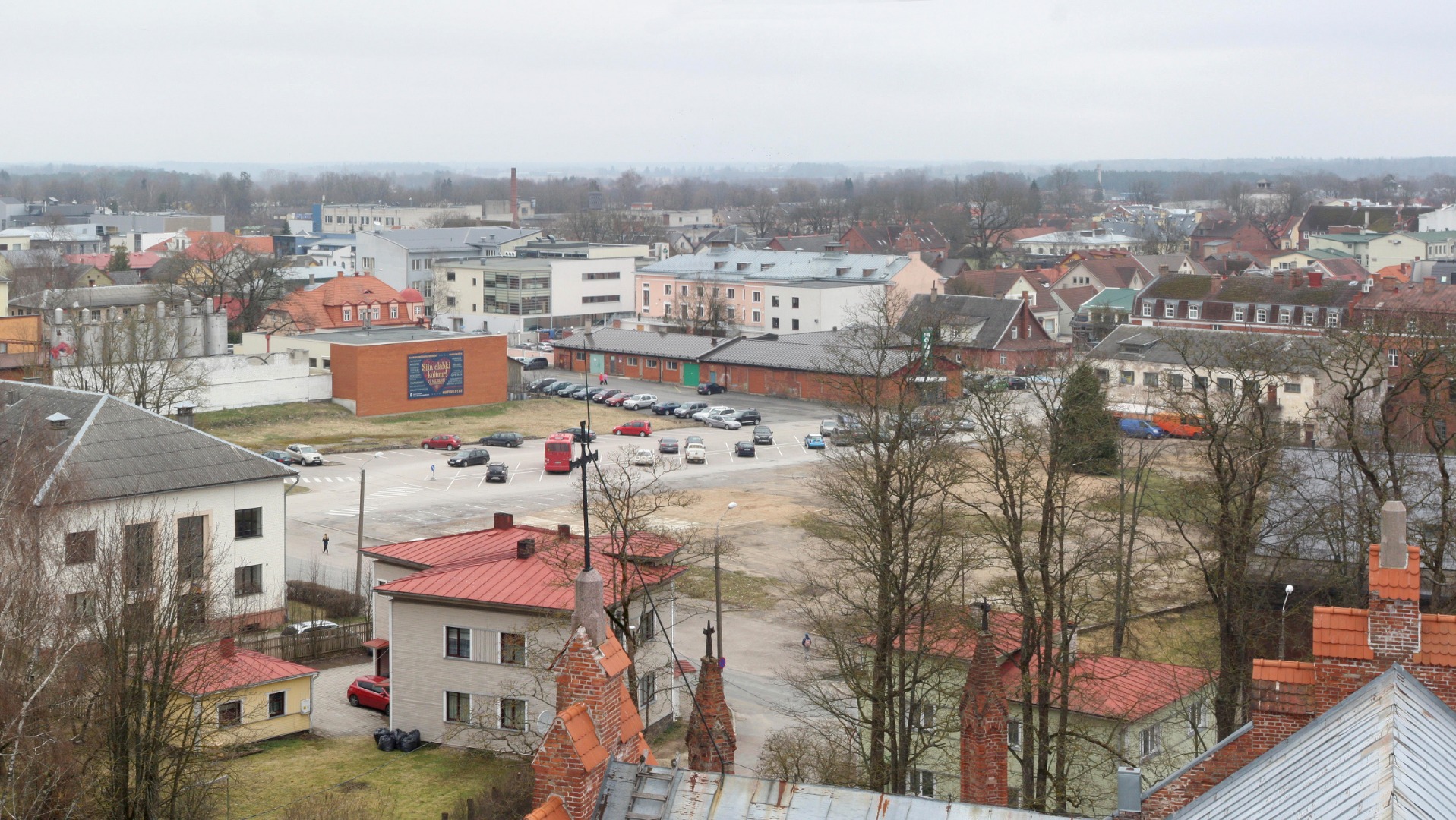 foto, Viljandi, linn Pauluse kiriku tornist Tartu mnt poole , u 1965 rephoto