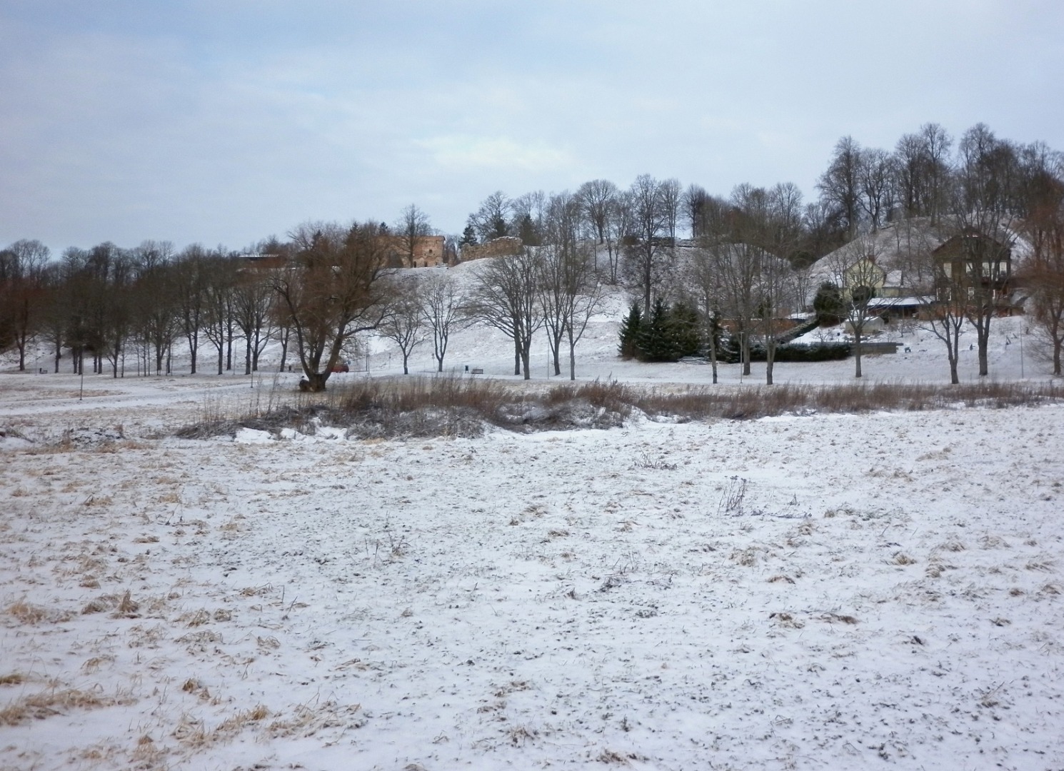 fotonegatiiv, Vaade Viljandi järve poolt lossimägedele, elumajadele (I Kirsimäe kõrval) talvel lähemalt rephoto