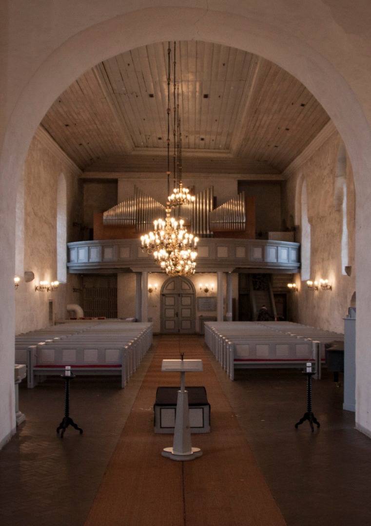 fotopostkaart, Viljandi, Jaani kirik, sisevaade, orel, pingid, 1913, Lichtbild von J. Riet rephoto