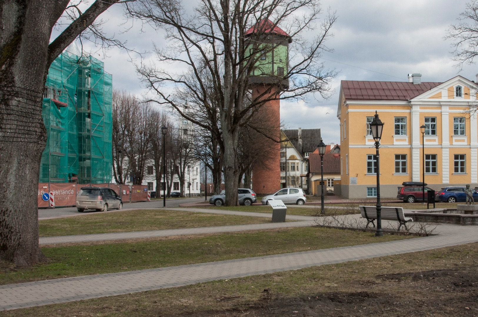 foto, Viljandi, Laidoneri plats, purskkaev, veetorn, 1934, foto T. Parri rephoto