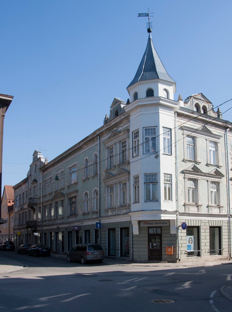 koloreeritud trükipostkaart, Viljandi, Lossi ja Tartu tn nurk, E.Pohli maja, u 1909 rephoto