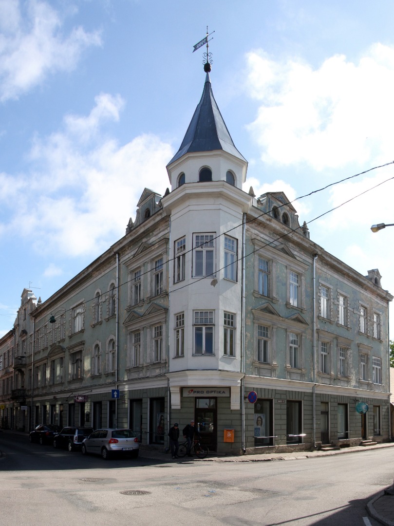 koloreeritud postkaart Lossi ja Tartu t. nurgamaja (torniga) rephoto