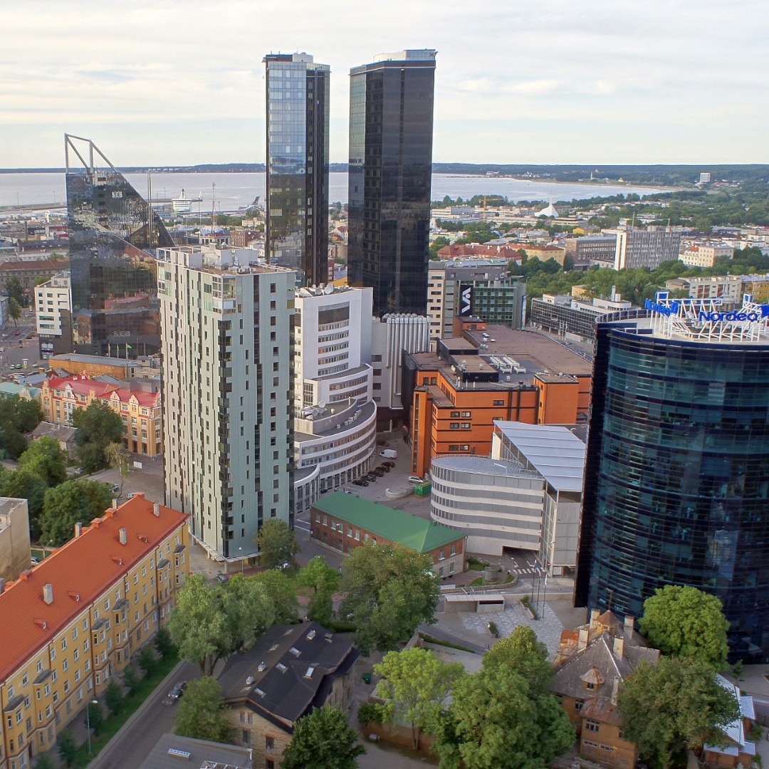 View of the city centre of Tallinn and the building of Maakri Street in Communion rephoto