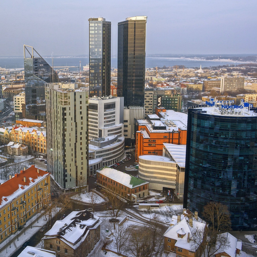 View of the city centre of Tallinn and the building of Maakri Street in Communion rephoto