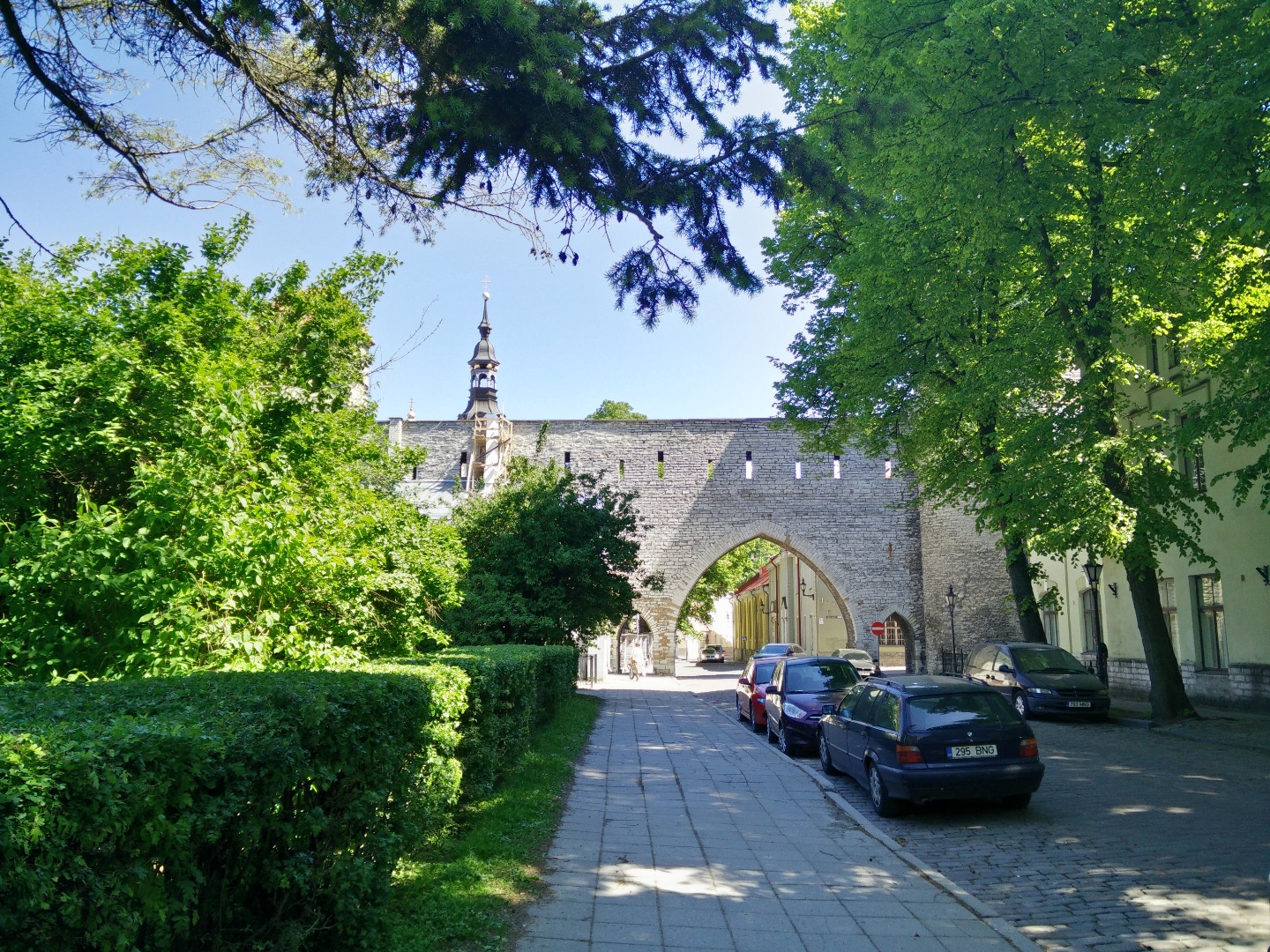 The gates of the monastery in the city wall, on the left Sauna tower; view by Nunna Street. rephoto