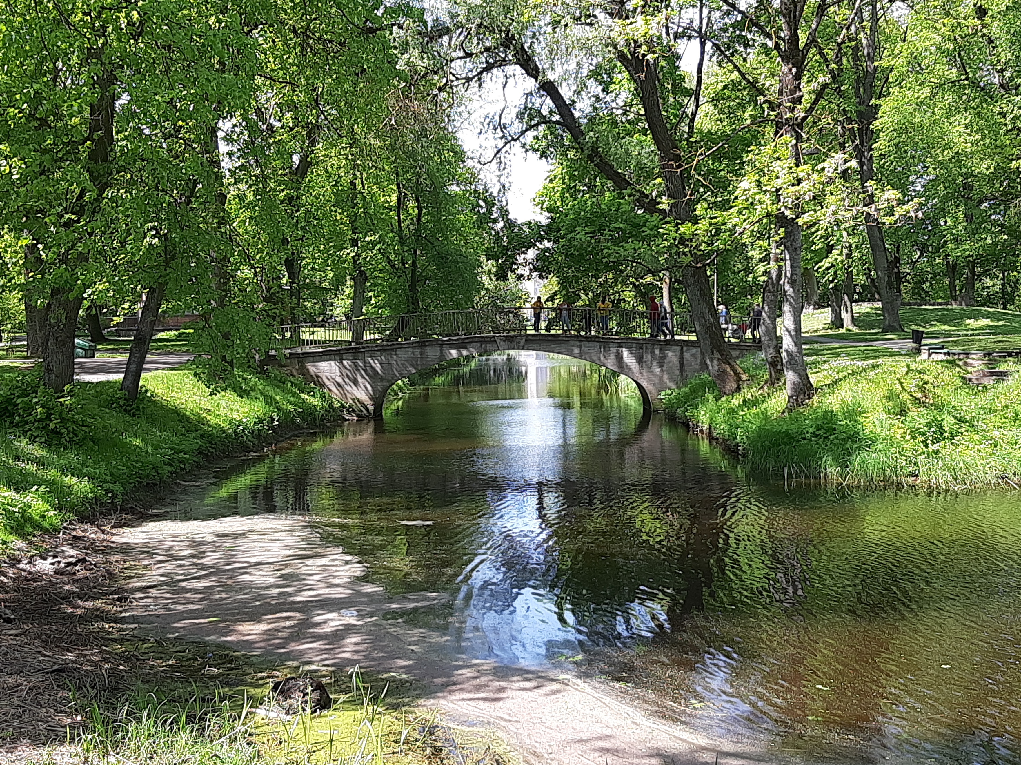 Jelgava Castle. Channel in the castle park, Jelgava. Castle Channel rephoto