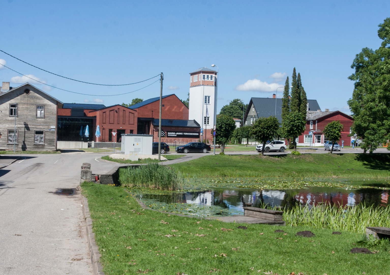 trükipostkaart, Suure-Jaani khk, Suure-Jaani, järv, ümbrus, koloreeritud, u 1910, trükk J. Litter rephoto