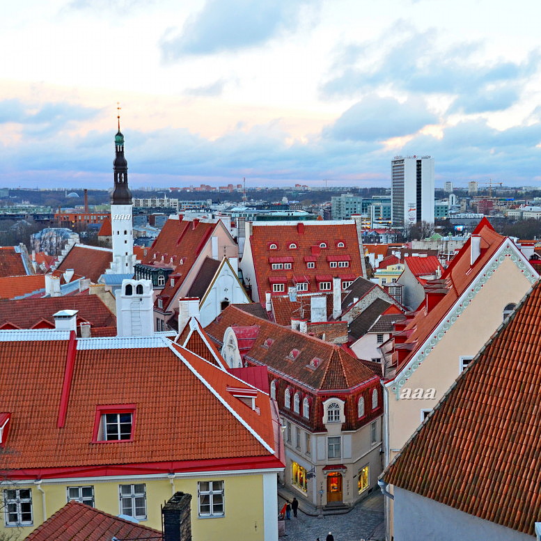 View from Toompea to Tallinn Old Town during winter rephoto