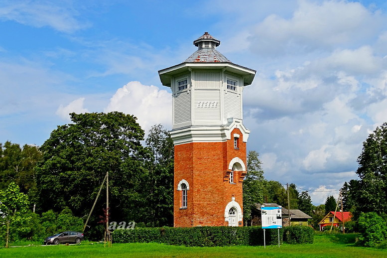Photo. Cross the water tower of the railway station. Black and white. Located: Hm 7975 - Technical monuments of Haapsalu district rephoto