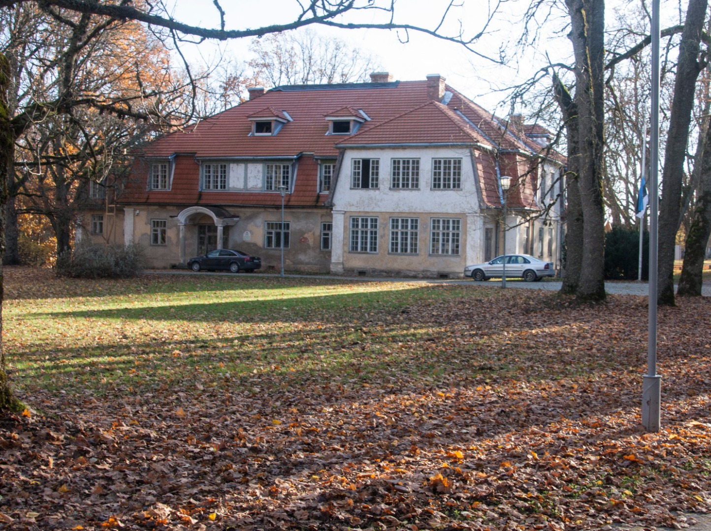 Postcard, Olustvere Estonian Aleksandri Põllutöökeskkool, educational building rephoto