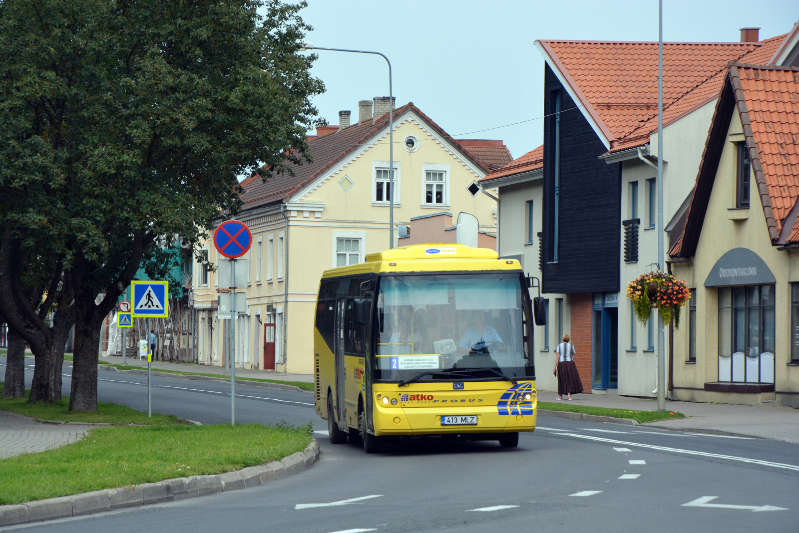 Photo postcard, Viljandi, beginning of Tallinn tn, bus 12 and pig rephoto