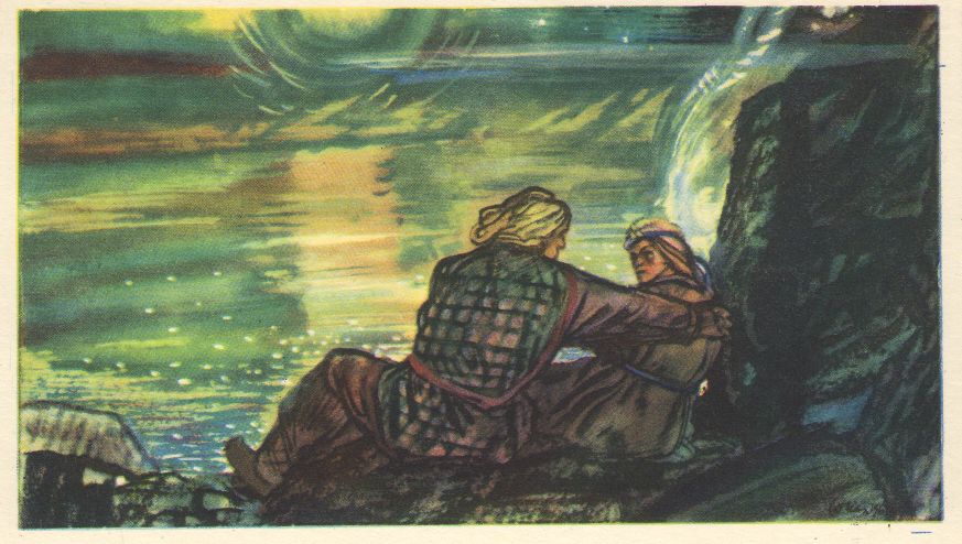 Postkaart. KALEVIPOEG JA SAAREPIIGA (Kalevipoeg). – Evald Okas - Ajapaik