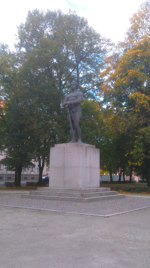 The memorial of the fallen in the War of Independence "Kalevipoeg" in Tartu, view. Sculptor Amandus Adamson rephoto