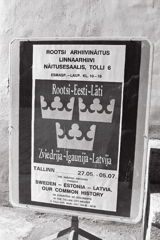 Plakat  "Rootsi arhiivinäitus Linnaarhiivi näitusesaalis, Tolli 6".