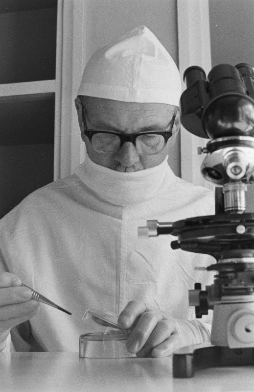 Eesti NSV Teaduste Akadeemia Eksperimentaalbioloogia Instituudi teadlane Teadlane Elmar Rõigas töötamas.