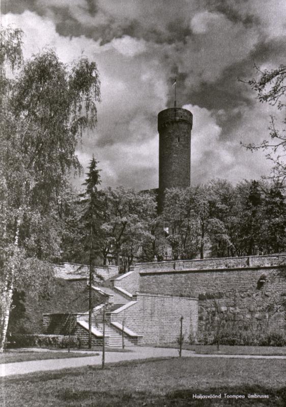 Vaade haljasalale Toompea ümbruses, tagaplaanil Pika Hermanni torn.