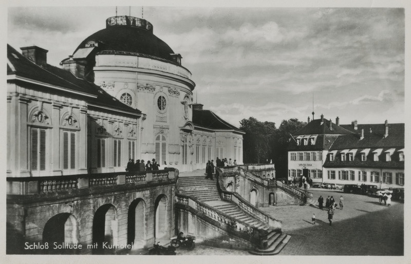 Vaade vasakult Solitude lossile Stuttgardis. Fotopostkaart