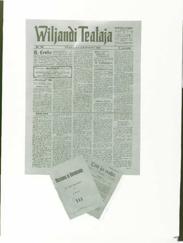 Ajalehe Viljandi Teataja 9. (22.) dets. 1910.a. esikülg.