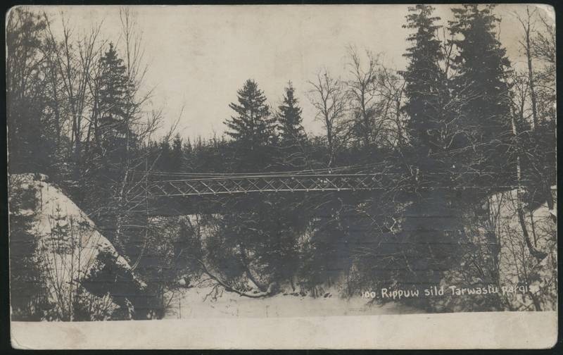 fotopostkaart, Tarvastu khk, Tarvastu rippuv sild, talv, postitempel 01.06.1916, u 1915