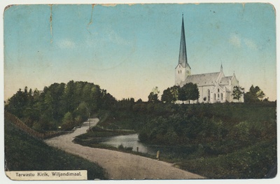 trükipostkaart, koloreeritud, Viljandimaa, Tarvastu kirik, u 1910, kirjastaja A. Tõllasepp  similar photo