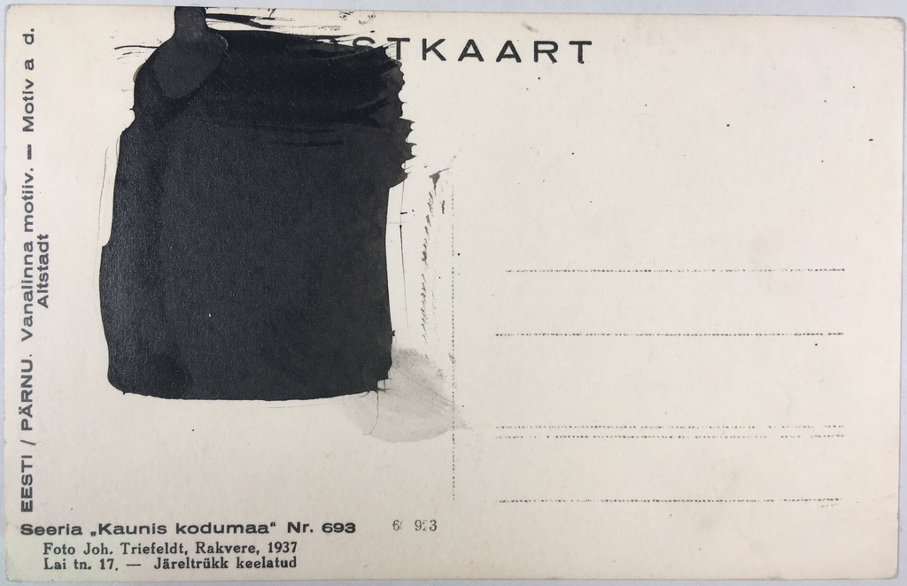 Fotopostkaart sarjast "Kaunis kodumaa" Nr. 693 tagakülg - Fotopostkaart Rene Viljati erakogust