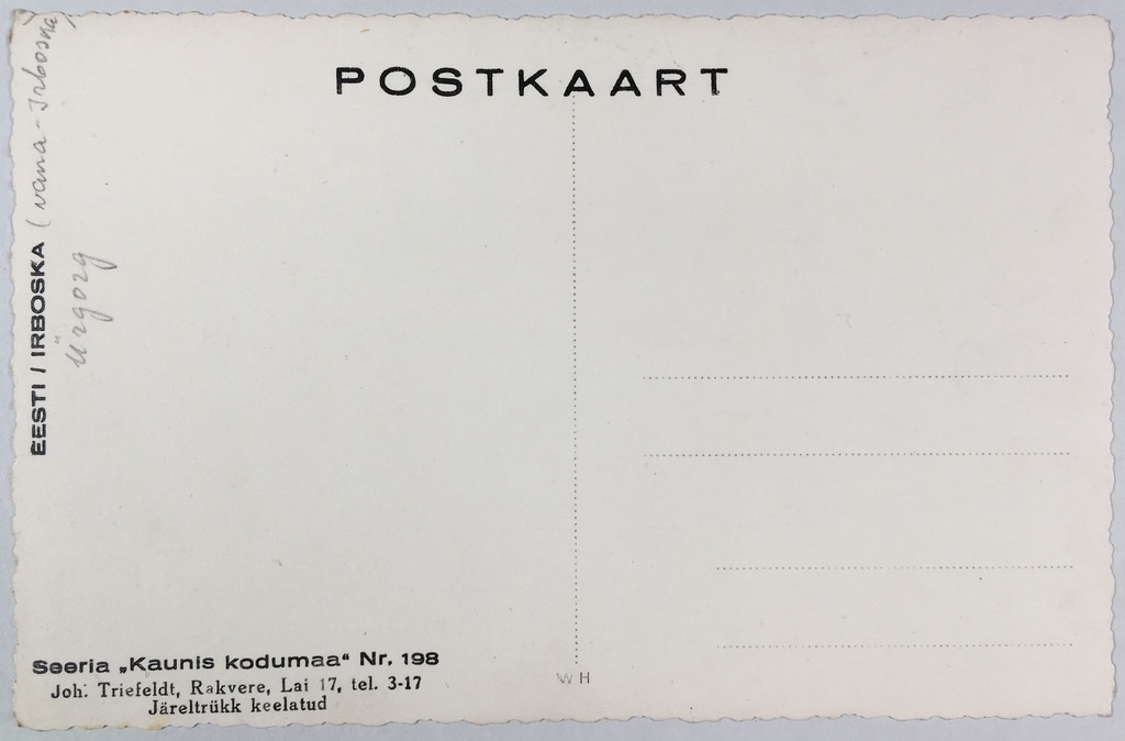 Fotopostkaart sarjast "Kaunis kodumaa" Nr. 198 (tagakülg) - Fotopostkaart Rene Viljati erakogust