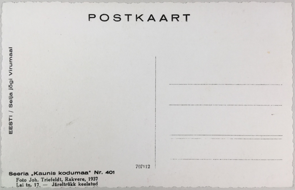 Fotopostkaart sarjast "Kaunis kodumaa" Nr. 401 (tagakülg) - Fotopostkaart Rene Viljati erakogust