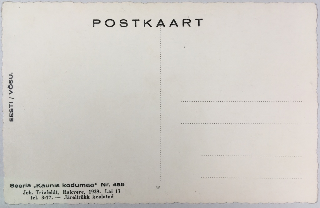 Fotopostkaart sarjast "Kaunis kodumaa" Nr. 456 (tagakülg) - Fotopostkaart Rene Viljati erakogust
